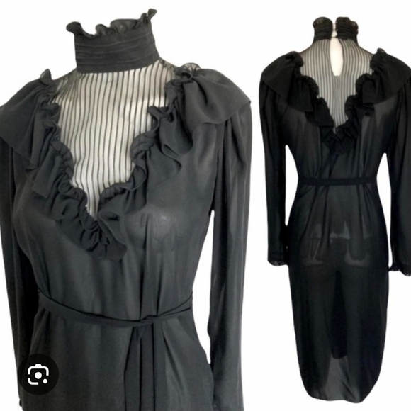 marie claire Dresses & Skirts - NWT Vintage 80s Marie Claire Victorian Inspired Ruffle High Neck Sheer Dress
